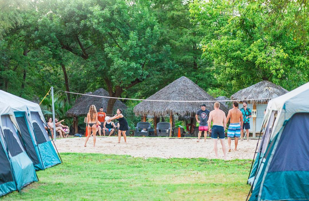Beach volleyball with camping